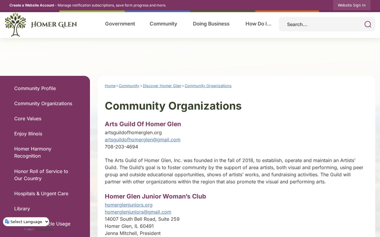 Homer Glen neighbors community organization directory