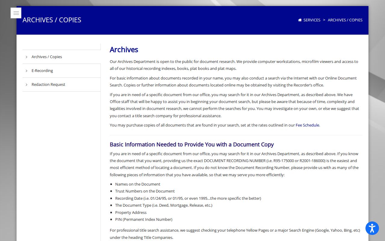 Will County Recorder archive and copy service for older Homer Glen deeds