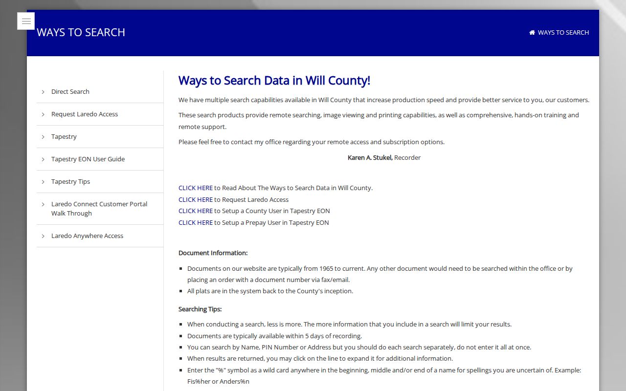 Will County Recorder historical search options for Homer Glen house research