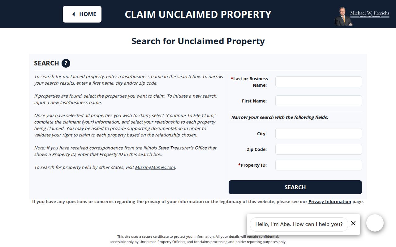 Homer Glen resident lookup with the Illinois unclaimed property search