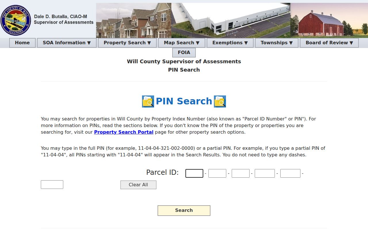 Will County PIN search for a Homer Glen parcel