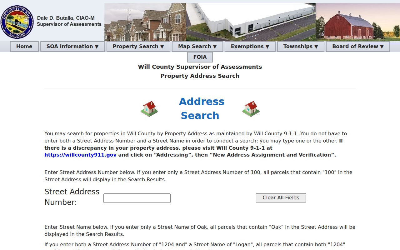 Will County property address search used for Homer Glen streets